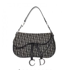 CHRISTIAN DIOR Monogram Double Saddle Bag Black